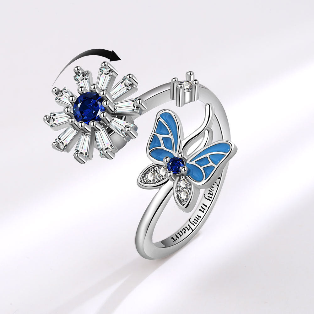 Butterfly Snowflake Rotating Anxiety Ring Adjustable