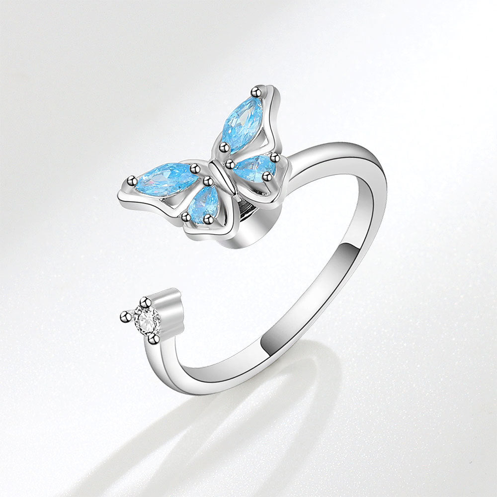 S925 Sterling Silver Butterfly Spinning Ring Women