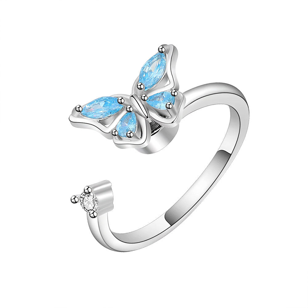 S925 Sterling Silver Butterfly Spinning Ring Women