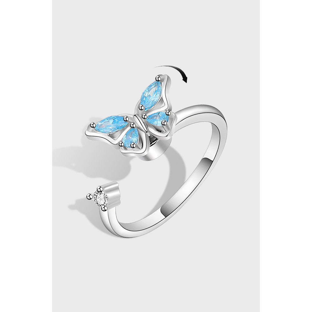 S925 Sterling Silver Butterfly Spinning Ring Women