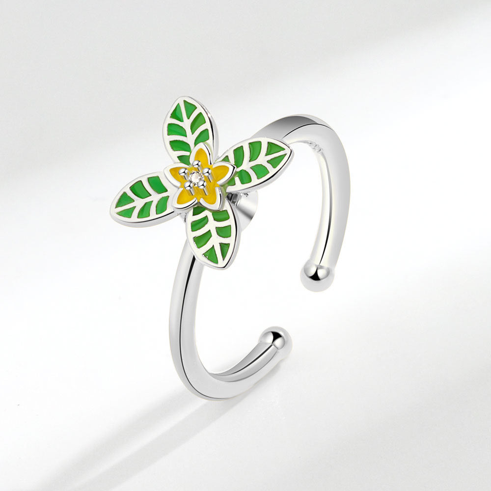 S925 Sterling Silver Fashion Micro Inlaid Zircon Small Flower Spinning Ring Women