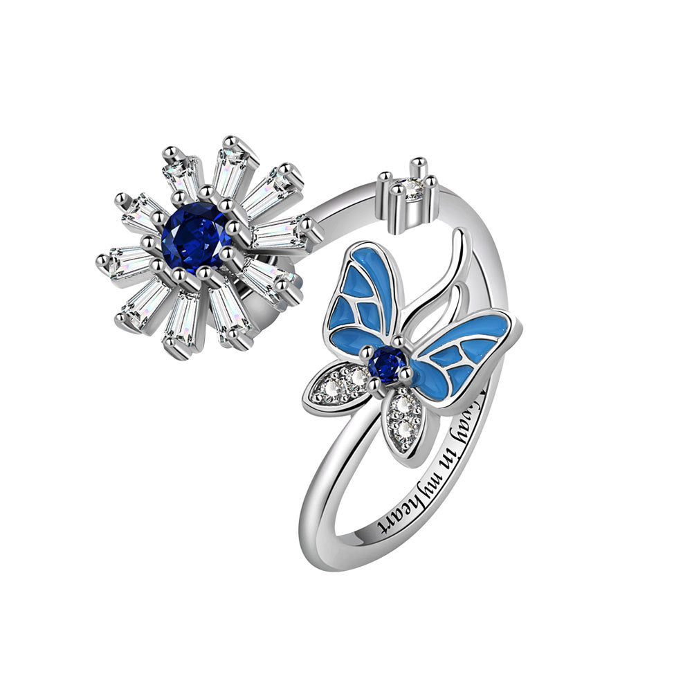 Butterfly Snowflake Rotating Anxiety Ring Adjustable