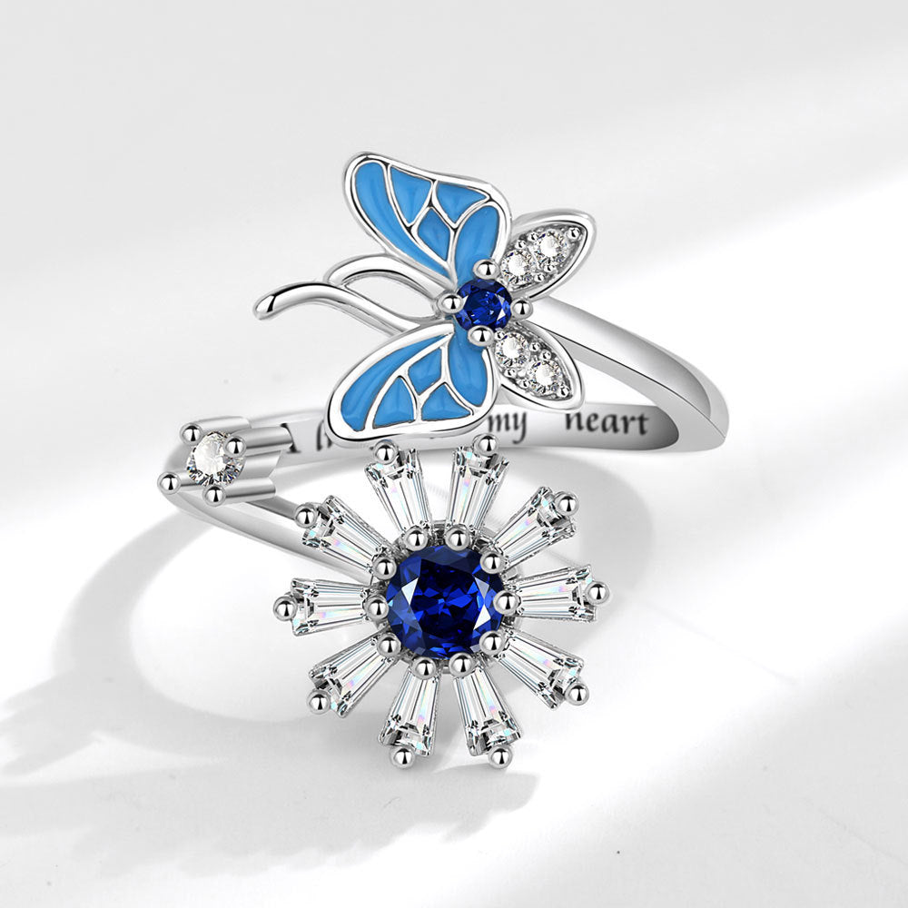 Butterfly Snowflake Rotating Anxiety Ring Adjustable